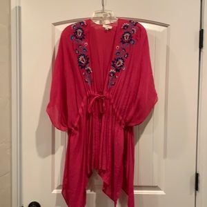 Umgee Floral Embroidered magenta wrap tunic